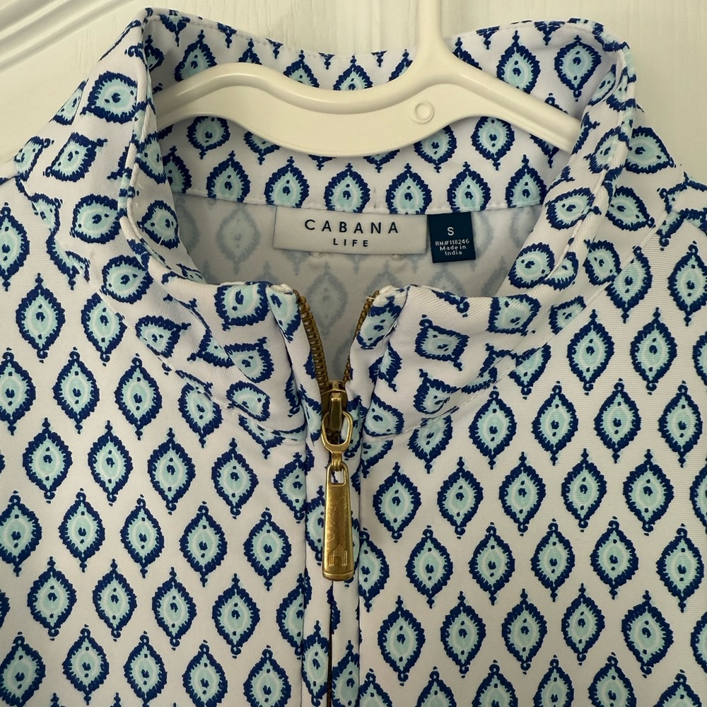 Cabana Life Blue and Green Patterned Long Sleeve Top - Picture 2 of 8
